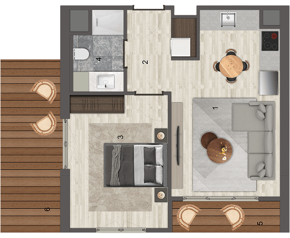 1+1 Tip A Teras 2 kat planı
