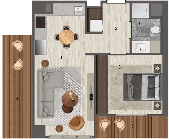 1+1 Tip H Teras kat planı