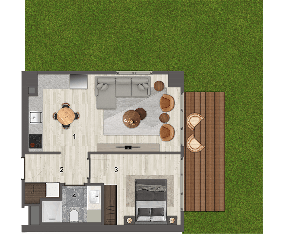 1+1 Tip K Bahçe Teras kat planı