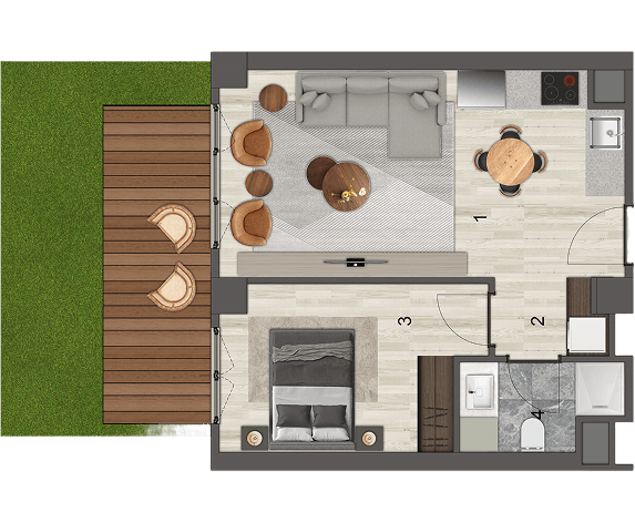 1+1 Tip N Bahçe Teras kat planı