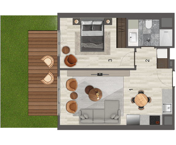 1+1 Tip N-2 Bahçe Teras kat planı
