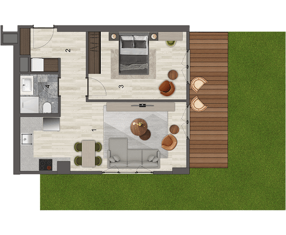 1+1 Tip O-2 Bahçe Teras kat planı