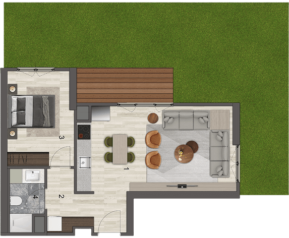 1+1 Tip R Bahçe Teras kat planı
