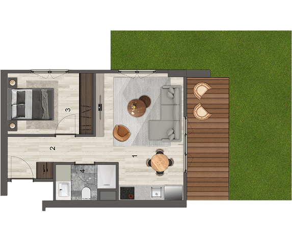 1+1 Tip U-2 Bahçe Teras kat planı