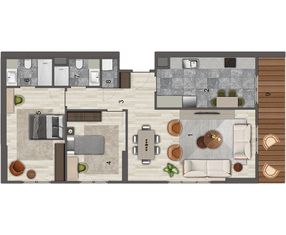 2+1 Tip C-2 kat planı